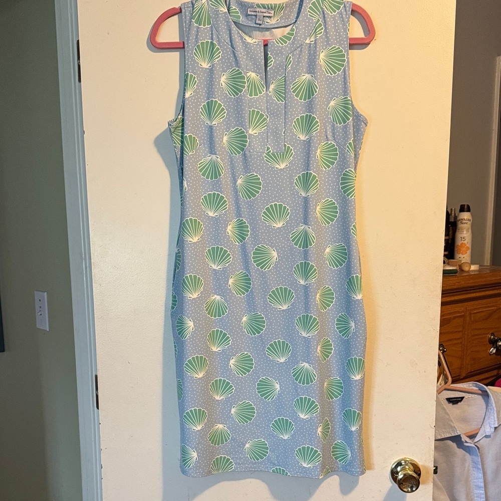 Sunsets & Sweet Tea Blue Dress with Green Shell Print